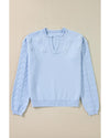 Beau Blue Flower Detail Knitted Notched Neck Sweater - S
