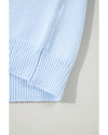 Beau Blue Flower Detail Knitted Notched Neck Sweater - S