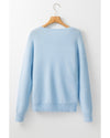 Light Blue Knitted Flower Pattern Ribbed Edge Sweater - S