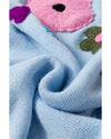 Light Blue Knitted Flower Pattern Ribbed Edge Sweater - S