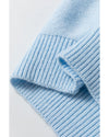Light Blue Knitted Flower Pattern Ribbed Edge Sweater - S