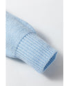 Light Blue Knitted Flower Pattern Ribbed Edge Sweater - S