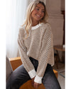 Coffee Contrast Edge Crew Neck Drop Shoulder Sweater - 2XL