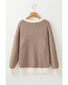 Coffee Contrast Edge Crew Neck Drop Shoulder Sweater - 2XL