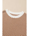 Coffee Contrast Edge Crew Neck Drop Shoulder Sweater - 2XL