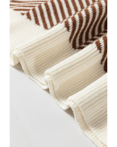 Coffee Contrast Edge Crew Neck Drop Shoulder Sweater - XL