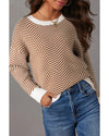 Coffee Contrast Edge Crew Neck Drop Shoulder Sweater - XL