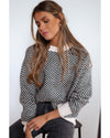 Black Contrast Edge Crew Neck Drop Shoulder Sweater - 2XL