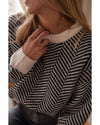 Black Contrast Edge Crew Neck Drop Shoulder Sweater - 2XL