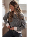 Black Contrast Edge Crew Neck Drop Shoulder Sweater - 2XL
