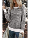 Black Contrast Edge Crew Neck Drop Shoulder Sweater - 2XL