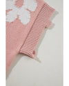Light Pink Pearled Flower Distressed Edge Sweater T Shirt - S