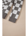 Gray Checkered Print Drop Shoulder Round Neck Sweater - M