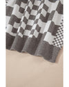 Gray Checkered Print Drop Shoulder Round Neck Sweater - S
