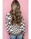 Gray Checkered Print Drop Shoulder Round Neck Sweater - S