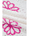 White Contrast Flower Print Eyelet Drop Shoulder Sweater - XL
