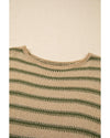 Khaki Stripe Drop Shoulder Casual Sweater - L
