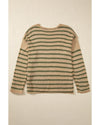 Khaki Stripe Drop Shoulder Casual Sweater - L