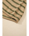 Khaki Stripe Drop Shoulder Casual Sweater - L