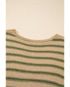 Khaki Stripe Drop Shoulder Casual Sweater - L