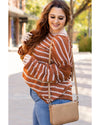 Brown Stripe Drop Shoulder Casual Sweater - S