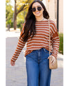 Brown Stripe Drop Shoulder Casual Sweater - S