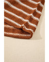 Brown Stripe Drop Shoulder Casual Sweater - S
