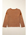 Brown Stripe Drop Shoulder Casual Sweater - S