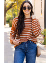 Brown Stripe Drop Shoulder Casual Sweater - XL