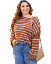 Brown Stripe Drop Shoulder Casual Sweater - XL