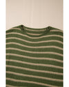Green Stripe Drop Shoulder Casual Sweater - L