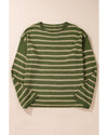 Green Stripe Drop Shoulder Casual Sweater - L