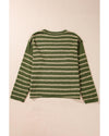 Green Stripe Drop Shoulder Casual Sweater - L