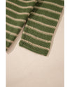 Green Stripe Drop Shoulder Casual Sweater - L