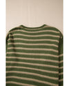 Green Stripe Drop Shoulder Casual Sweater - L