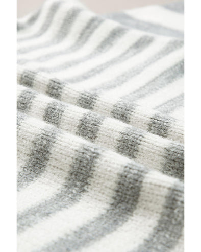 Gray Stripe Drop Shoulder Crew Neck Sweater - M