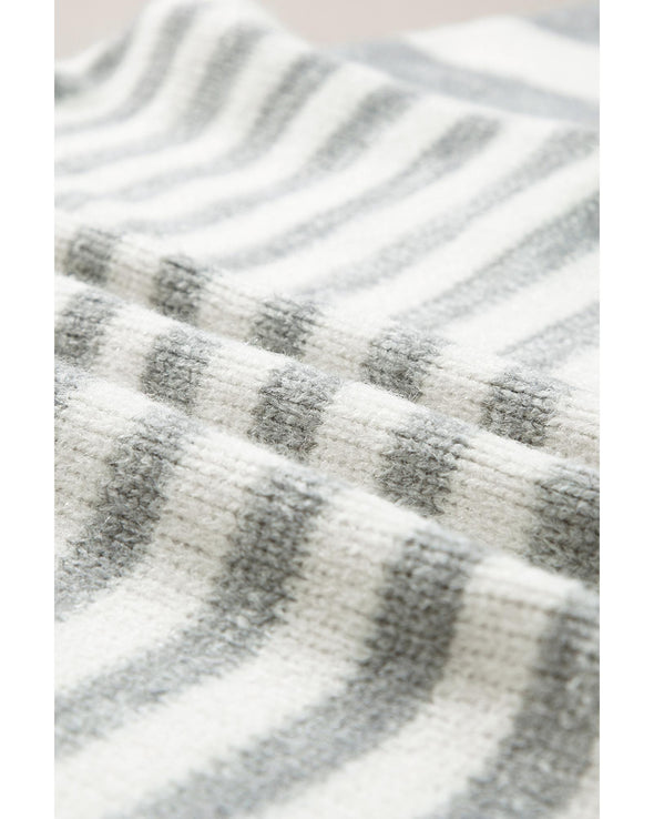 Gray Stripe Drop Shoulder Crew Neck Sweater - M