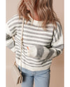 Gray Stripe Drop Shoulder Crew Neck Sweater - M