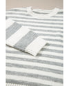 Gray Stripe Drop Shoulder Crew Neck Sweater - M