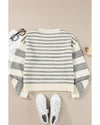 Gray Stripe Drop Shoulder Crew Neck Sweater - M