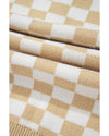 Apricot Checkered Buttons Collar V Neck Drop Shoulder Sweater - XL