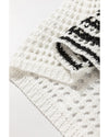 White Stripe Contrast Striped Crochet Puff Sleeve Sweater - XL
