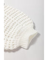 White Stripe Contrast Striped Crochet Puff Sleeve Sweater - XL