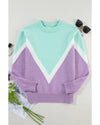 Green Chevron Colorblock Ribbed Knit Drop Shoulder Sweater - XL