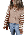 Brown Stripe Geometric Textured Drop Shoulder Sweater - 2XL