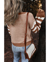 Brown Stripe Geometric Textured Drop Shoulder Sweater - M