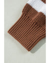 Brown Stripe Geometric Textured Drop Shoulder Sweater - M