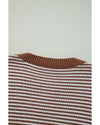Brown Stripe Geometric Textured Drop Shoulder Sweater - M