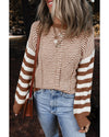 Brown Stripe Geometric Textured Drop Shoulder Sweater - M