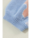 Beau Blue Floral O Neck Drop Shoulder Knitted Sweater - S